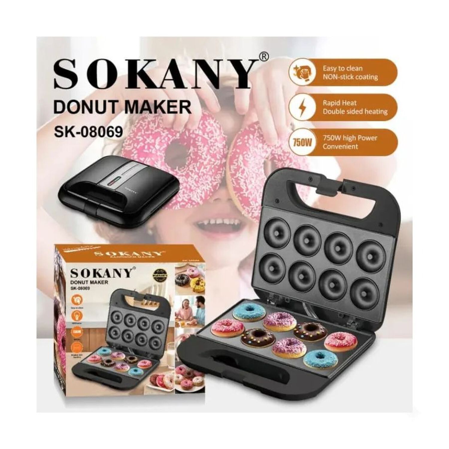 Maquina Mini Donas Electrica Sokany 8 Donitas Antiadherente image number 3.0
