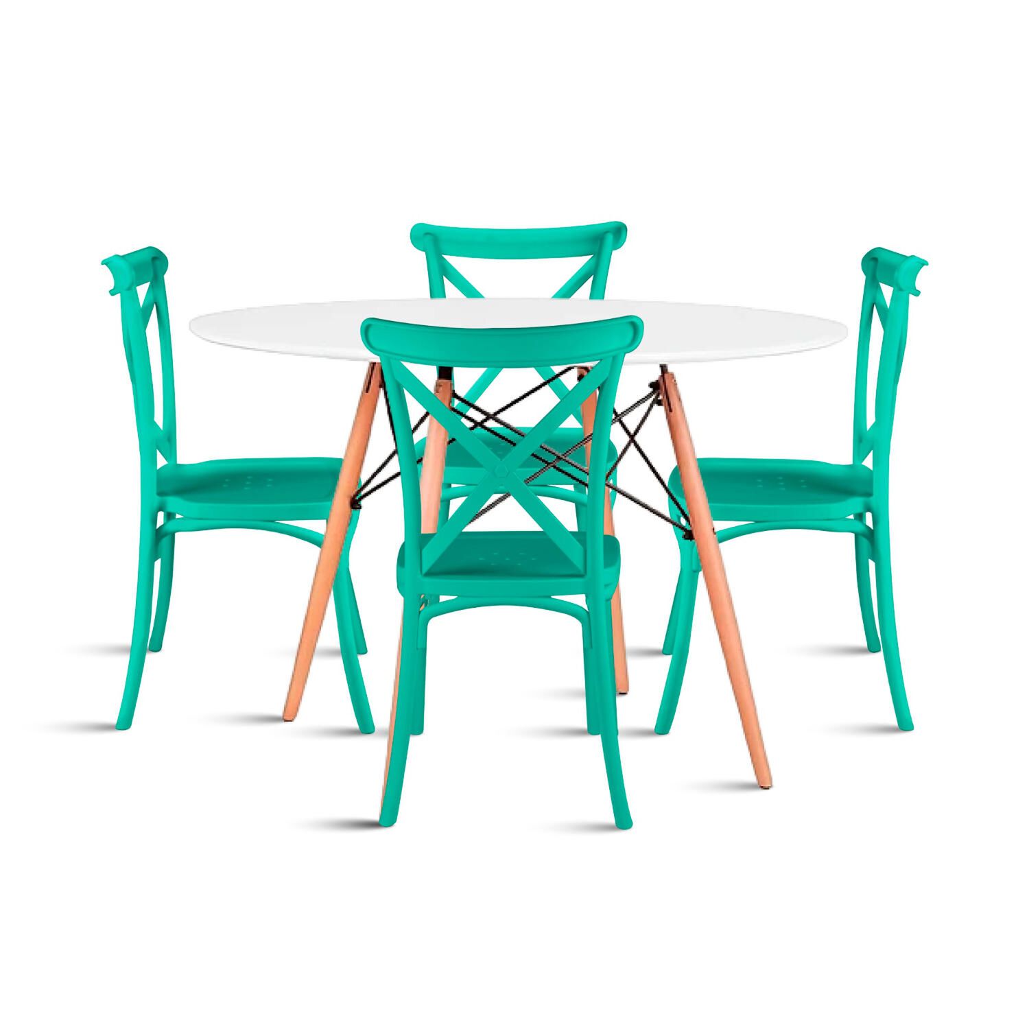 Comedor Eames 80cm Redonda Blanca + 4 Sillas Crossback Danubio Menta image number 0.0