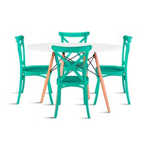 Comedor Eames 80cm Redonda Blanca + 4 Sillas Crossback Danubio Menta