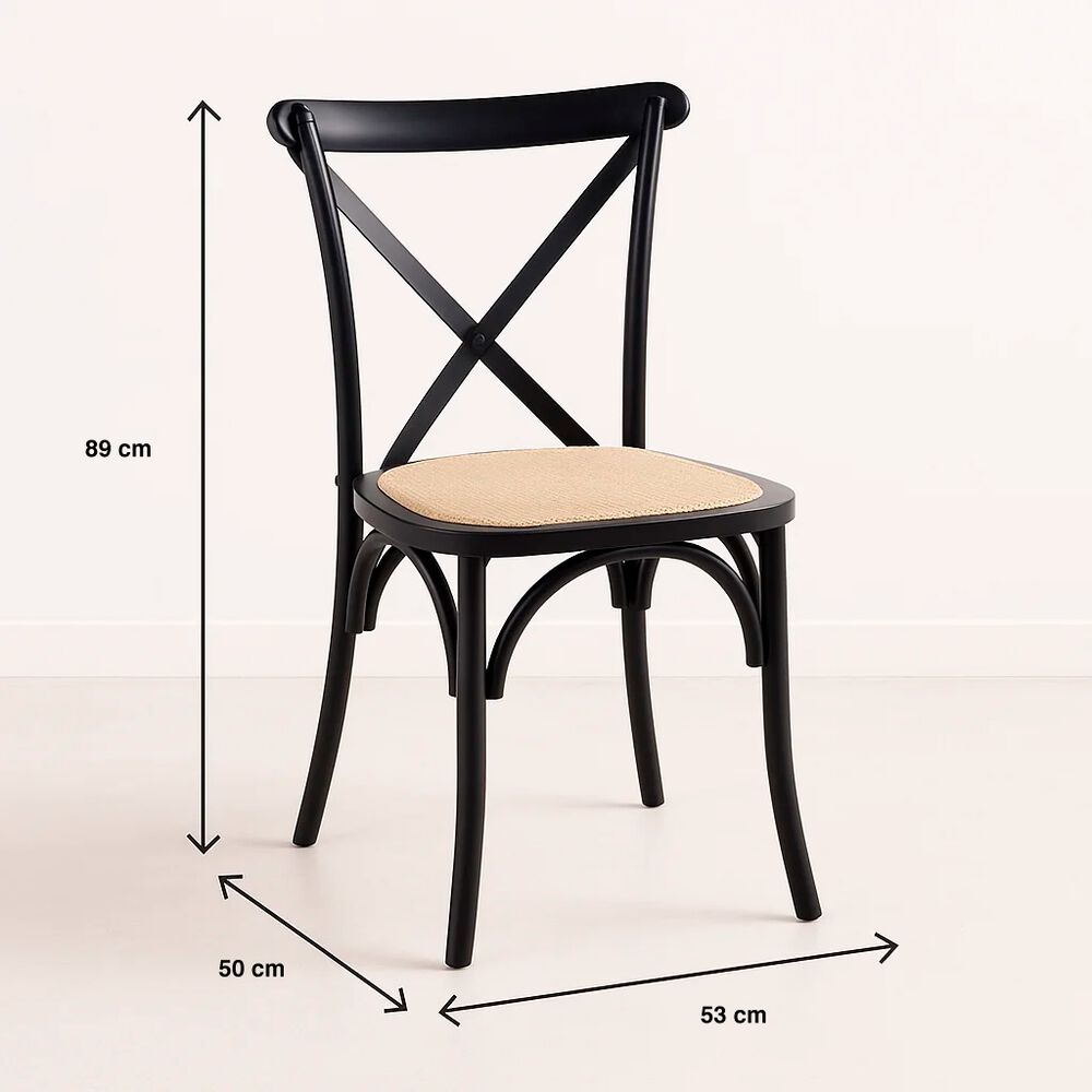 Pack De 4 Sillas Crossback Madera Rattan Negras image number 3.0