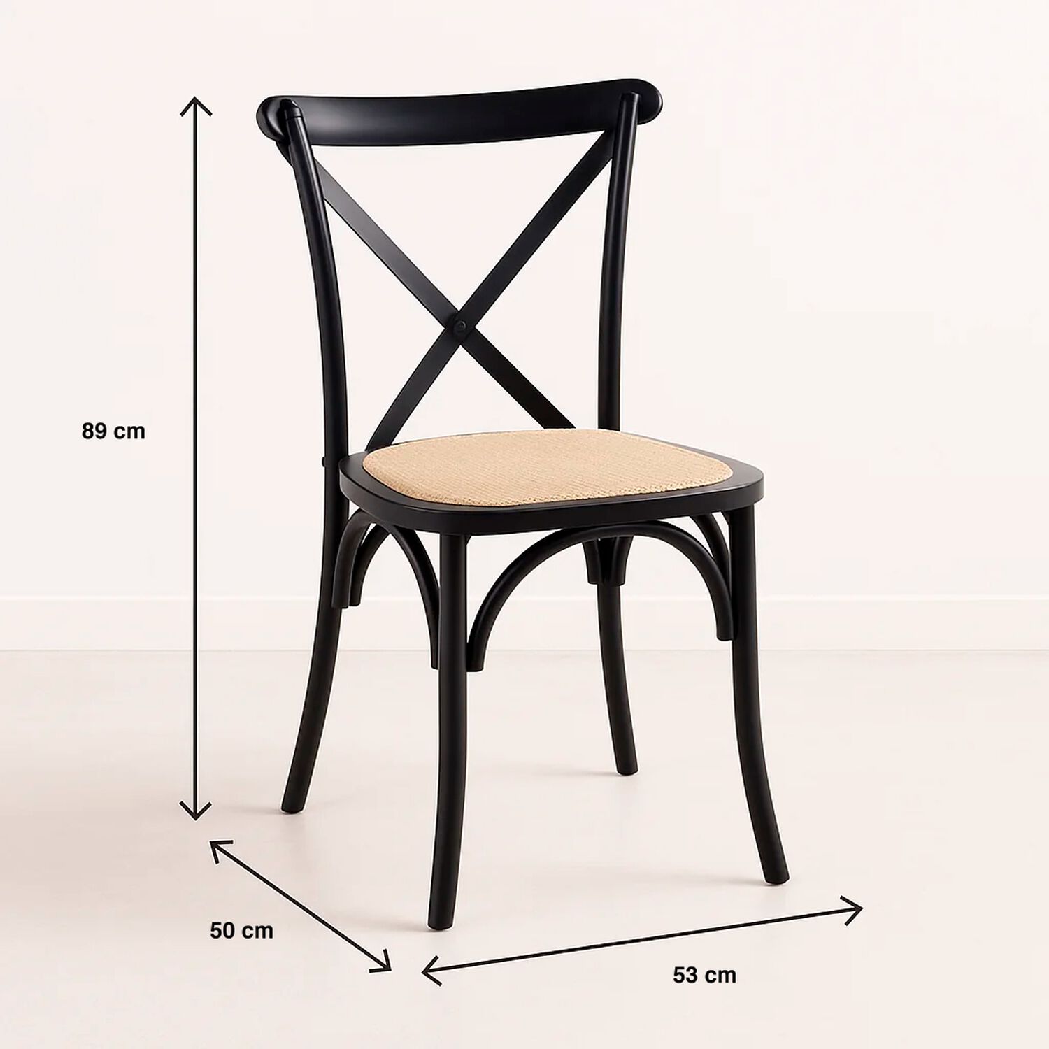 Pack De 4 Sillas Crossback Madera Rattan Negras image number 3.0