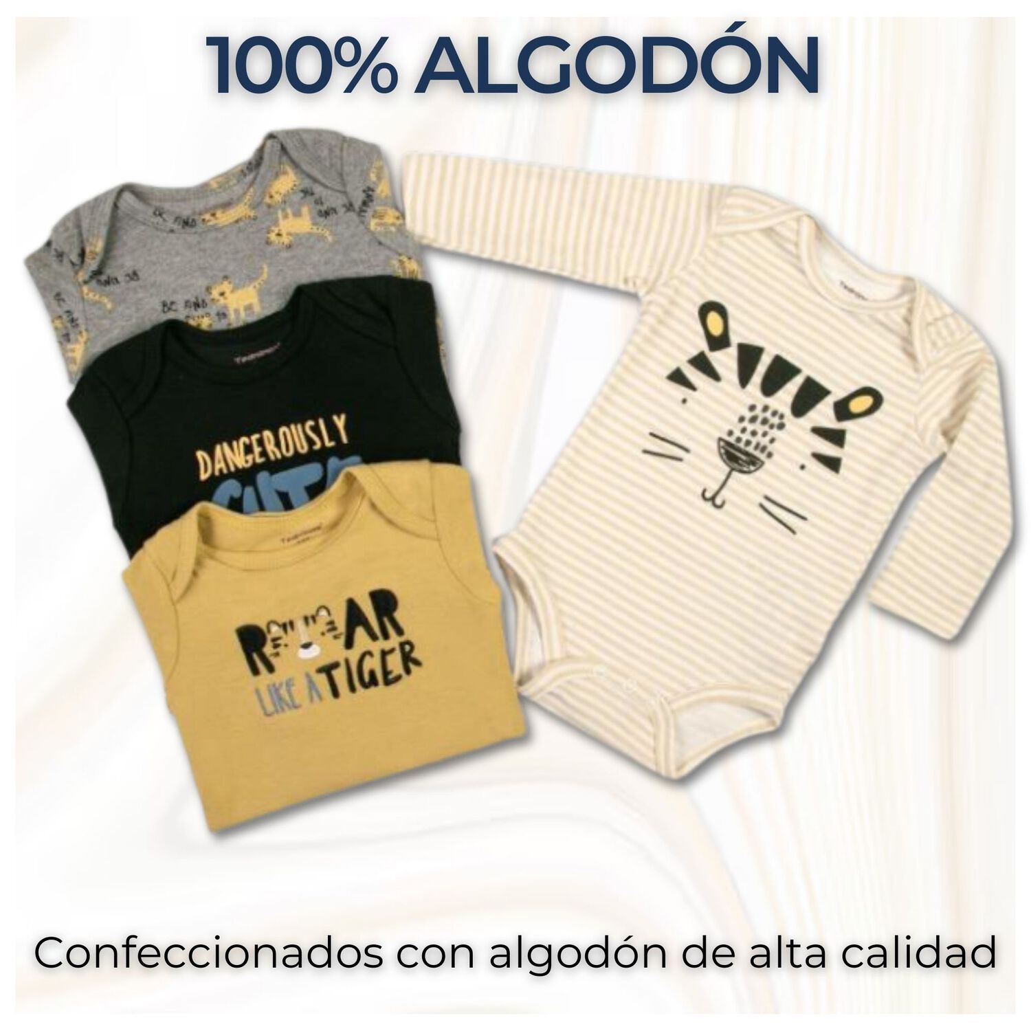 Pack 4 Bodys Ni&ntilde;o Manga Larga Tedmimak 100% Algod&oacute;n Cute Tigers image number 1.0