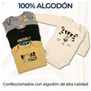 Pack 4 Bodys Ni&ntilde;o Manga Larga Tedmimak 100% Algod&oacute;n Cute Tigers