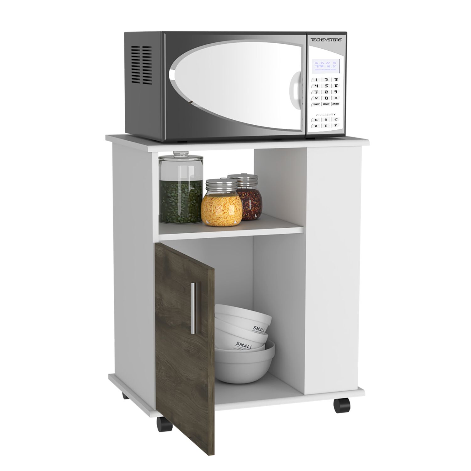 Mueble Microondas Con Ruedas 1 Puerta 73,6x60x40 Cm Blanco Y Caf&eacute; image number 2.0