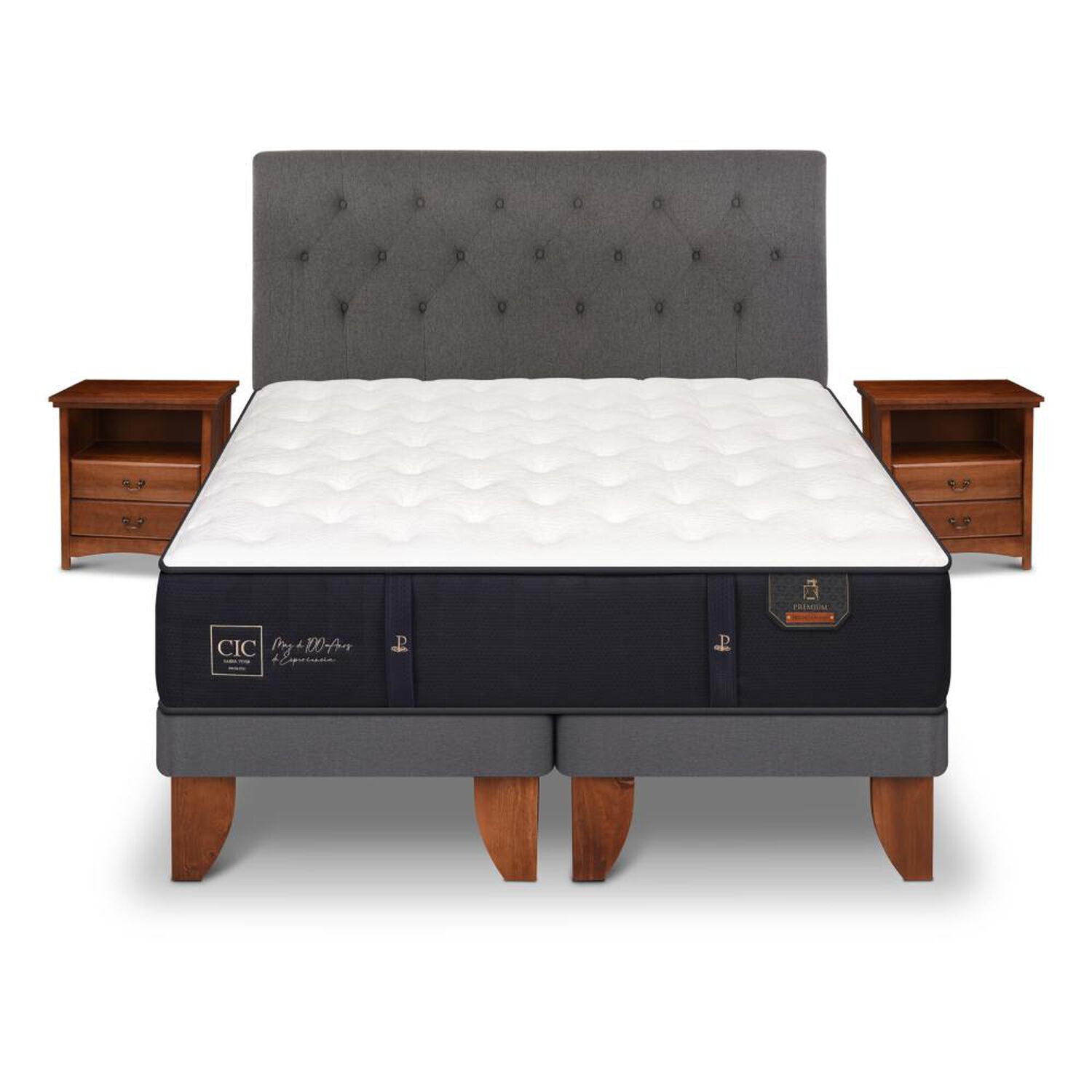 Cama Europea Cic Premium / 2 Plazas / Base Dividida + Set De Maderas image number 0.0