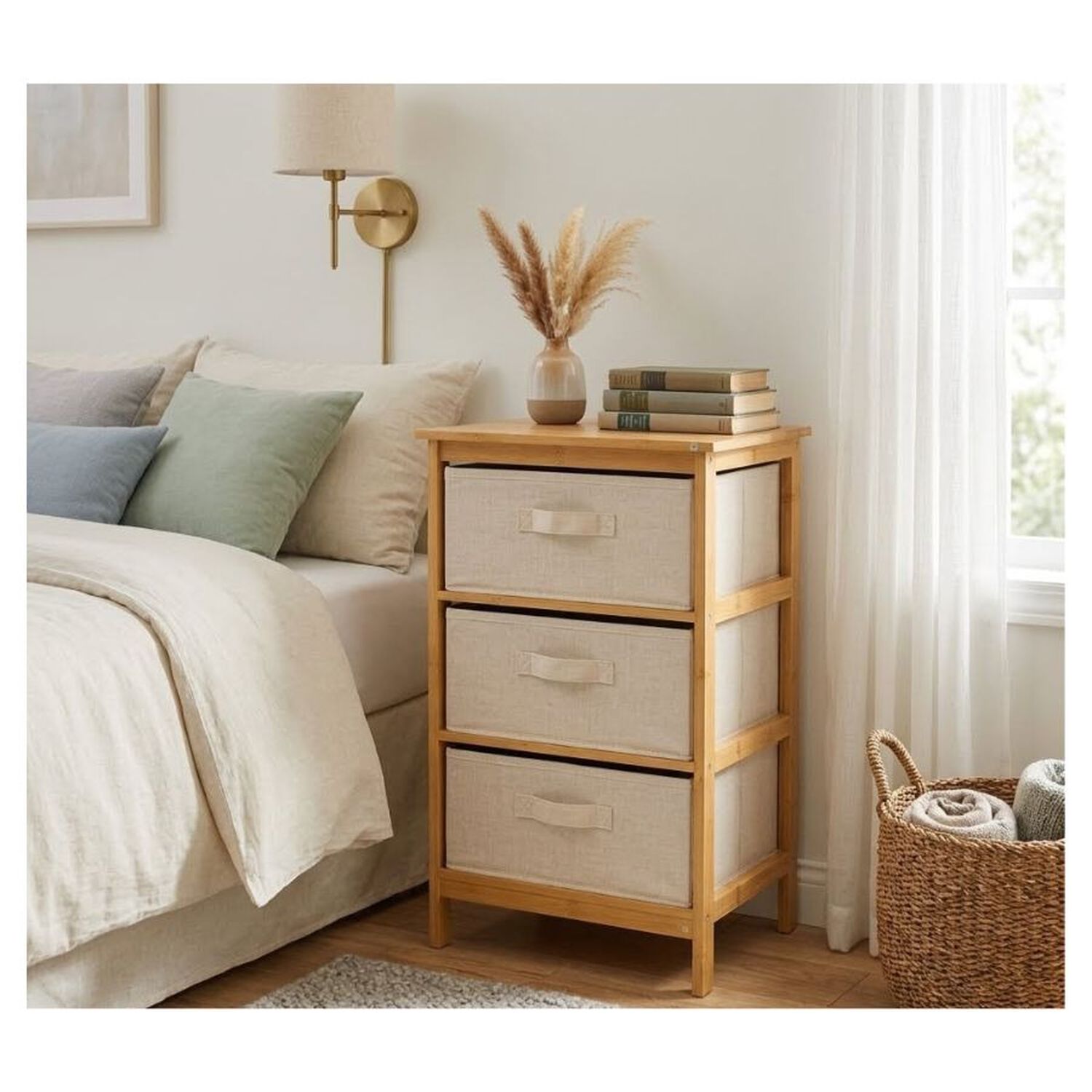 Mueble Organizador Bamb&uacute; De 3 Niveles Con Cajones De Tela image number 1.0