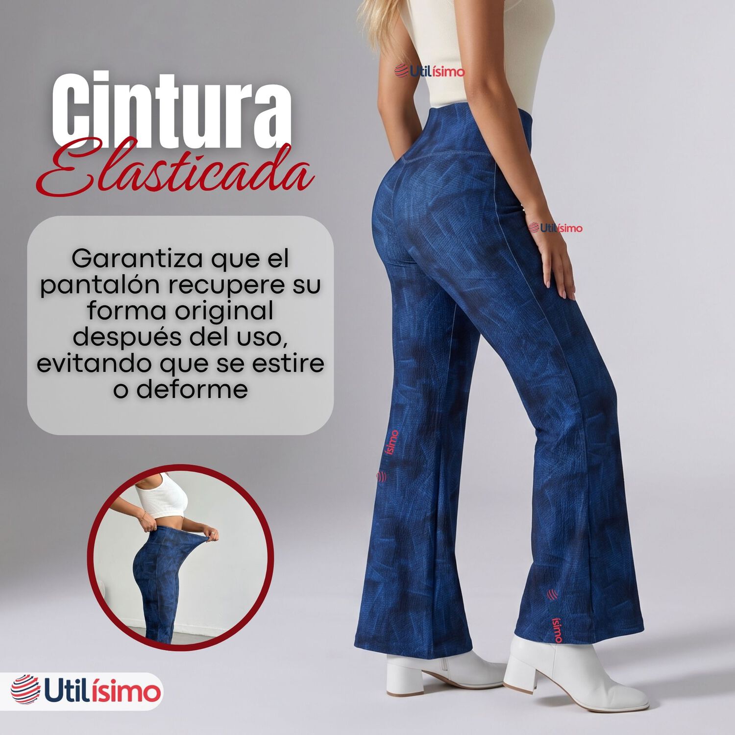 Pantal&oacute;n Polar Con Chiporro Palazzo Mujer Calza Elasticada T&eacute;rmica Azul image number 7.0