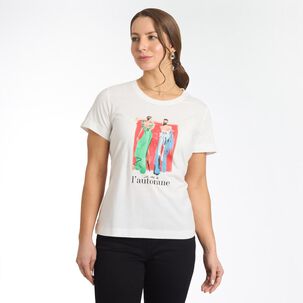Polera Lisa Print Delantero Manga Corta Cuello Redondo Mujer Geeps