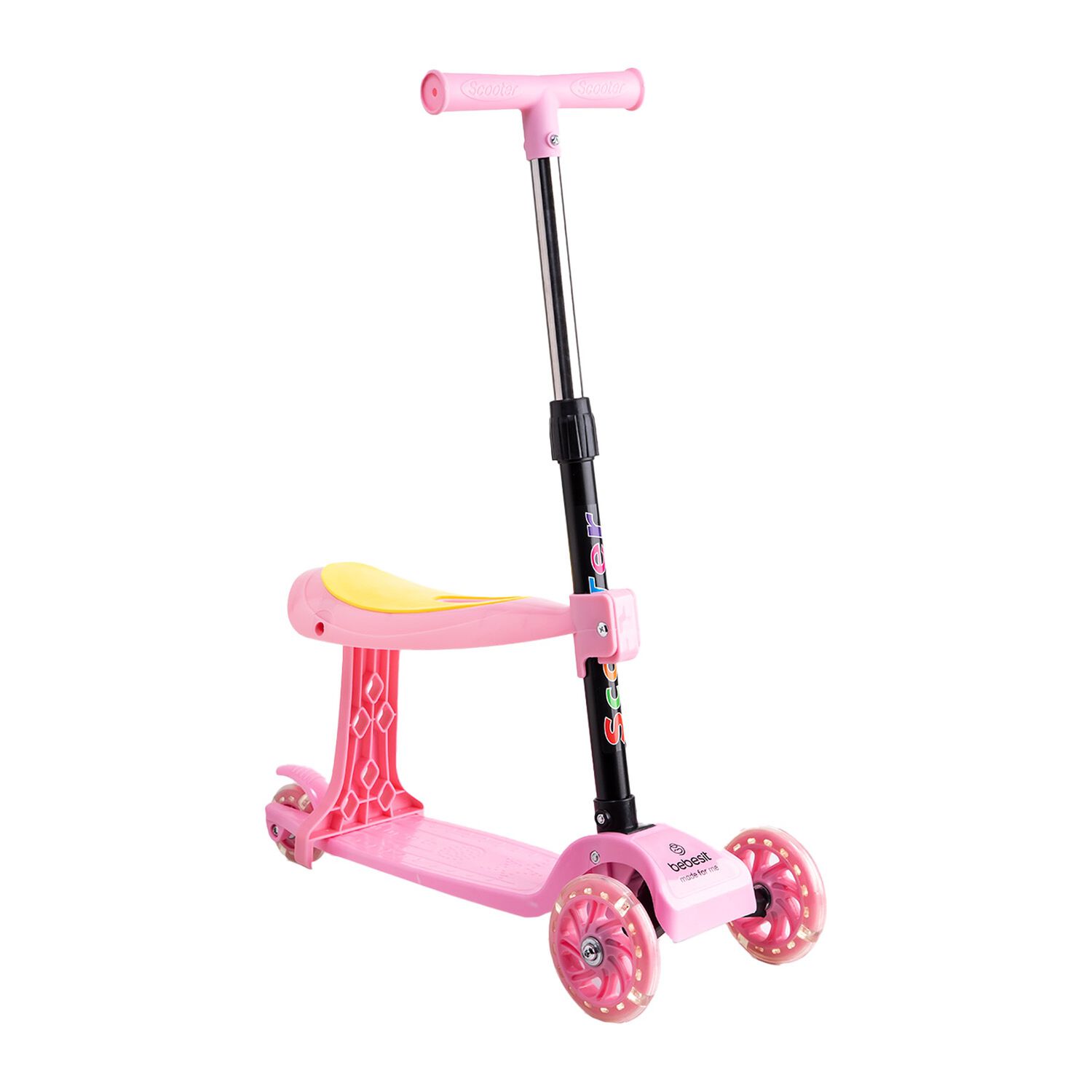 Scooter Monopat&iacute;n 2 En 1 Con Asiento Ni&ntilde;a Plegable Xt04 Rosa image number 0.0