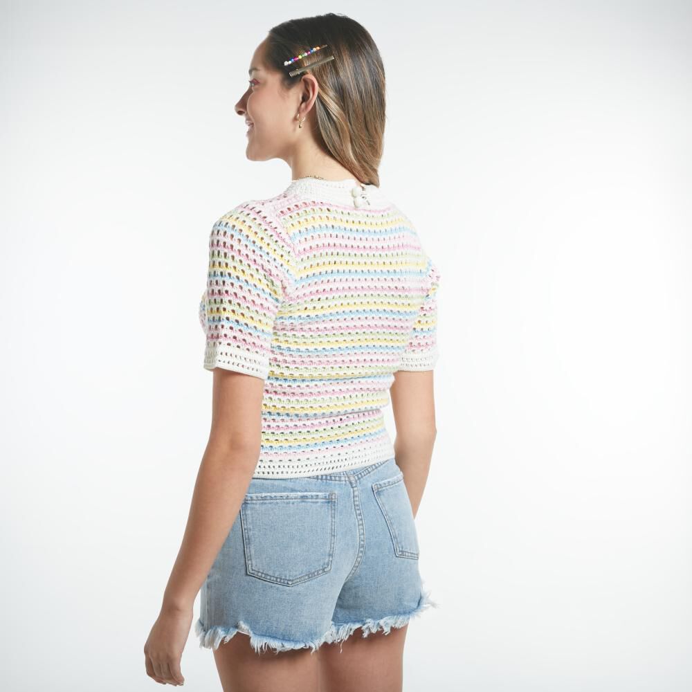 Sweater Tejido Crochet Manga Corta Cuello Redondo Mujer Freedom image number 3.0