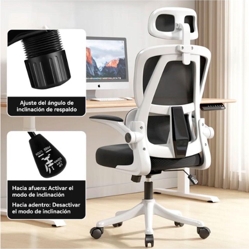 Silla Ergon&oacute;mica De Escritorio Blanca image number 3.0