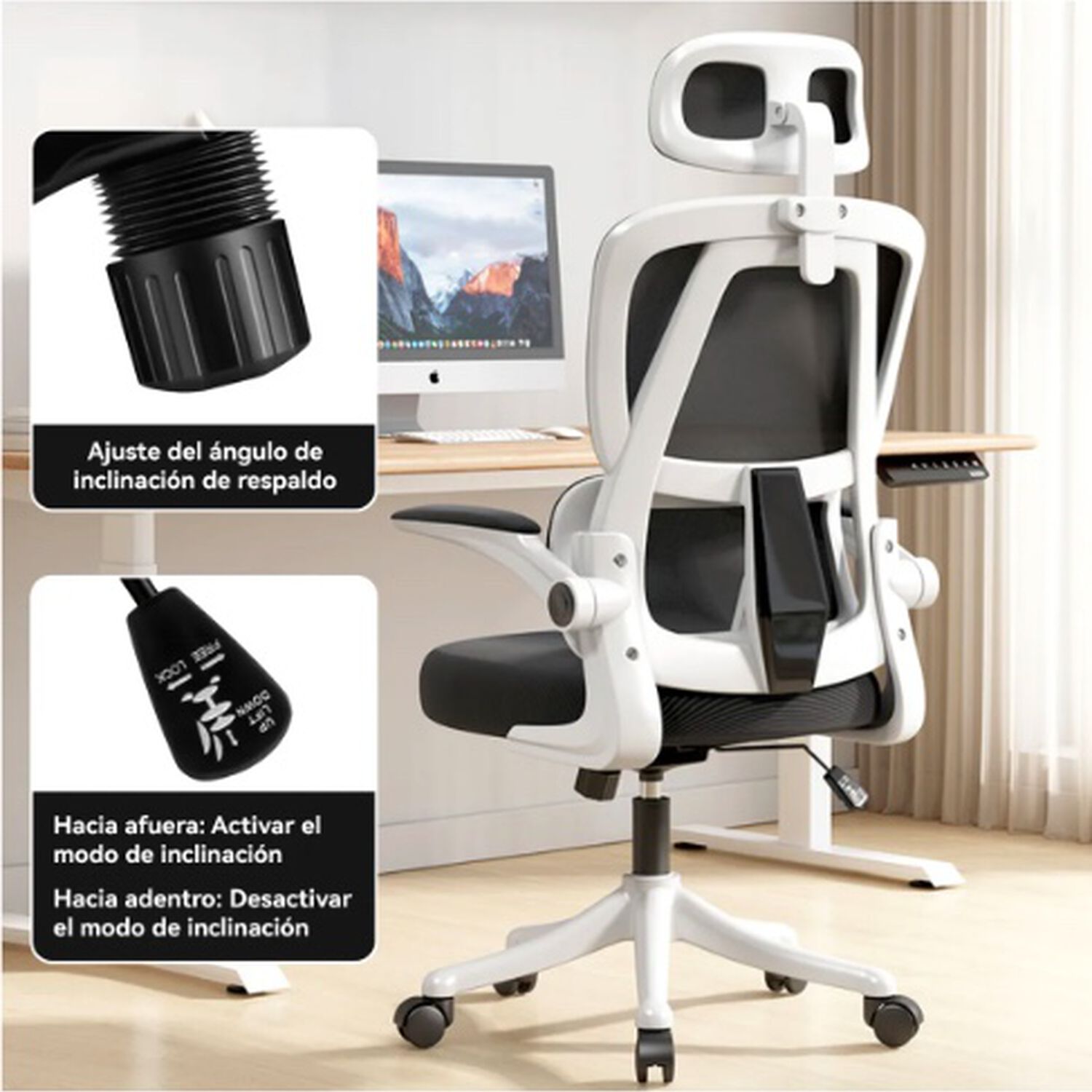 Silla Ergon&oacute;mica De Escritorio Blanca image number 3.0