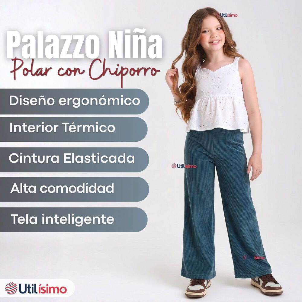 Calza Pantal&oacute;n Palazzo Polar Con Chiporro Ni&ntilde;a Elasticada T&eacute;rmica Verde Agua image number 2.0