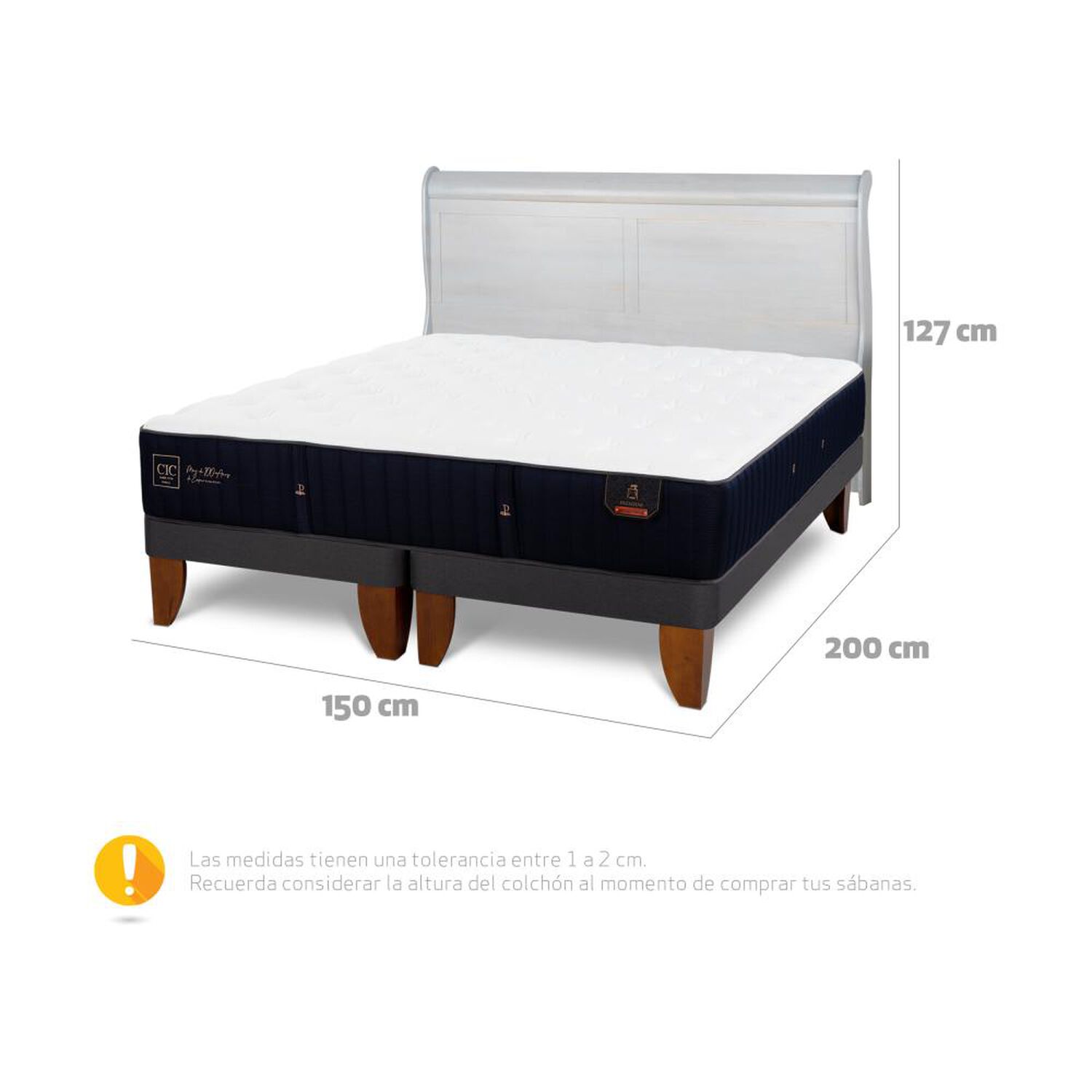 Cama Europea Cic Linea Premium / 2 Plazas / Base Dividida + Respaldo image number 6.0