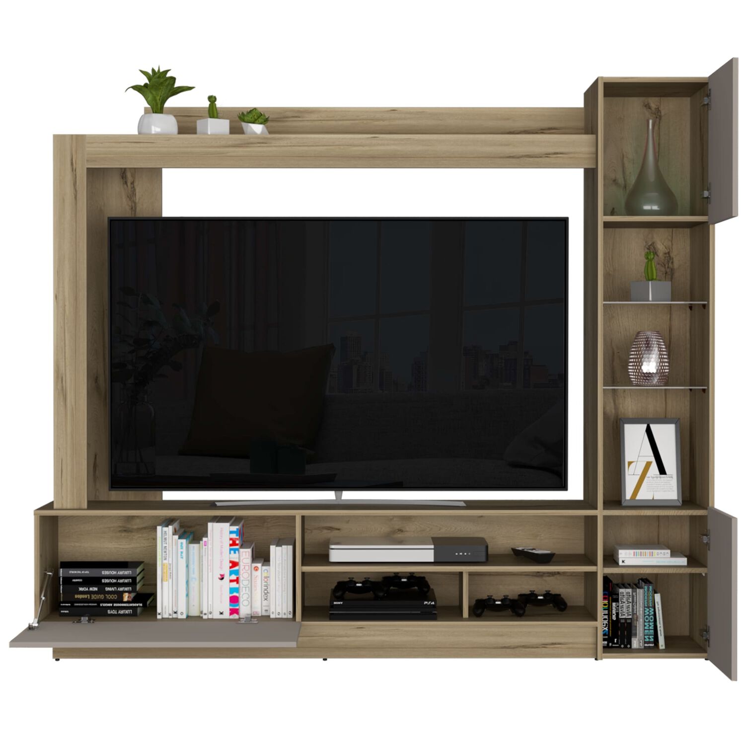 Centro De Entretenimiento Tv 65" Caf&eacute; Claro Y Gris 174,8x204x36,5 Cm image number 2.0