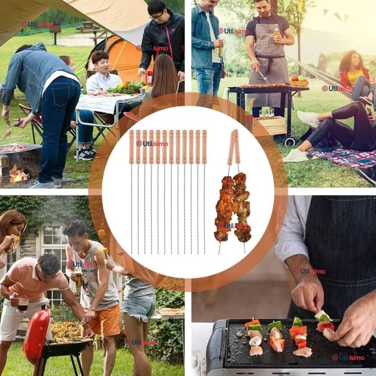 Pack 12 Pinchos De 40cm Para Anticuchos Brochetas Asados Mango De Madera image number 9.0