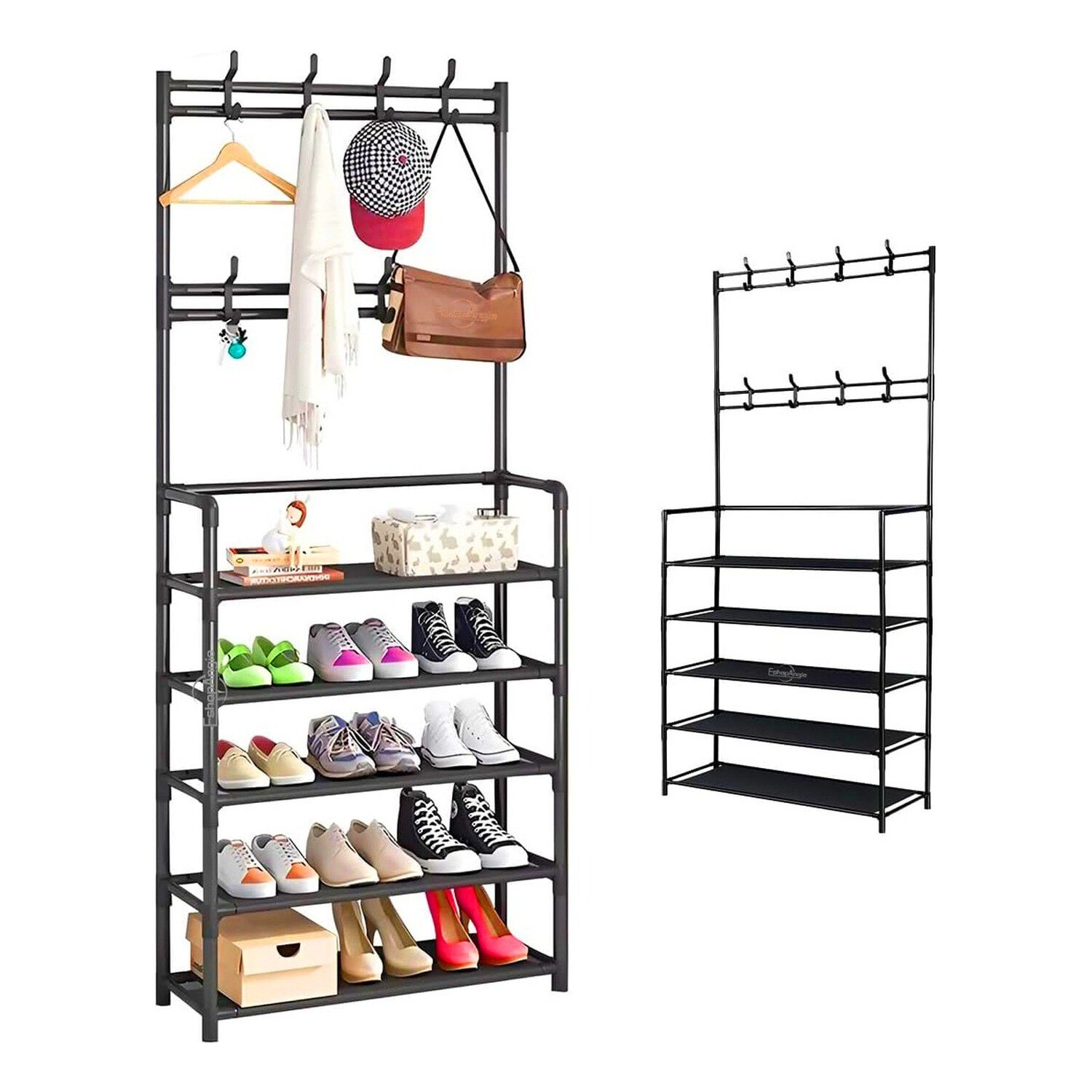 Organizador 2 En 1 Perchero Zapatero Metal 5 Niveles Negro image number 0.0