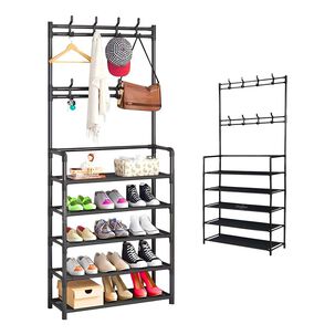 Organizador 2 En 1 Perchero Zapatero Metal 5 Niveles Negro
