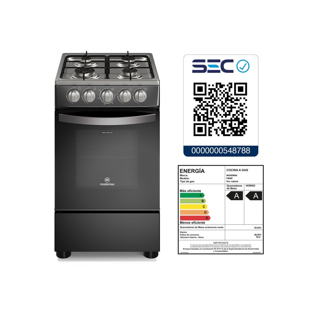 Cocina A Gas 4 Platos Mademsa Limpiaf&aacute;cil Fm4ip Negra image number 10.0