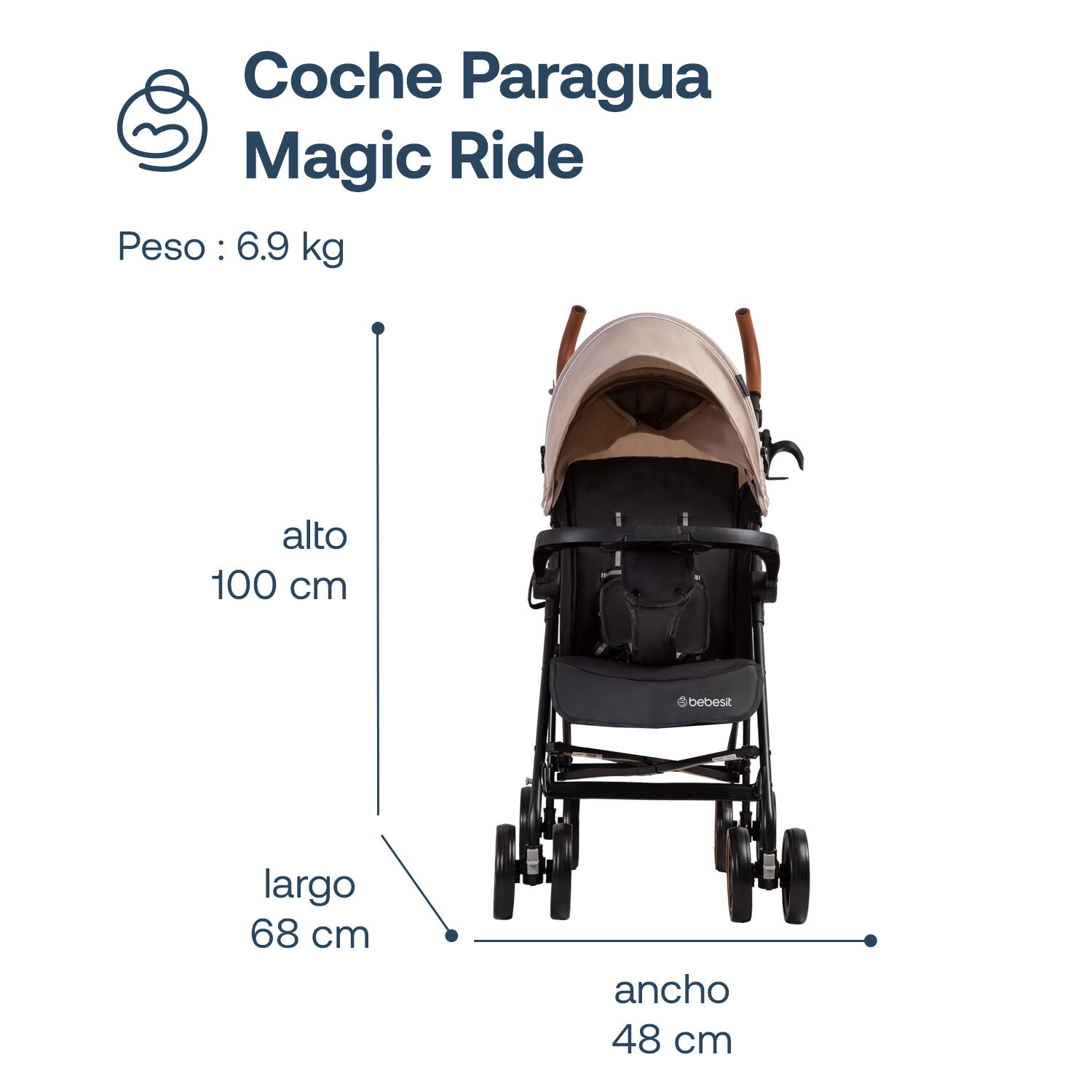Coche Paragua Magic Ride Fiesta Beige Bebesit image number 5.0