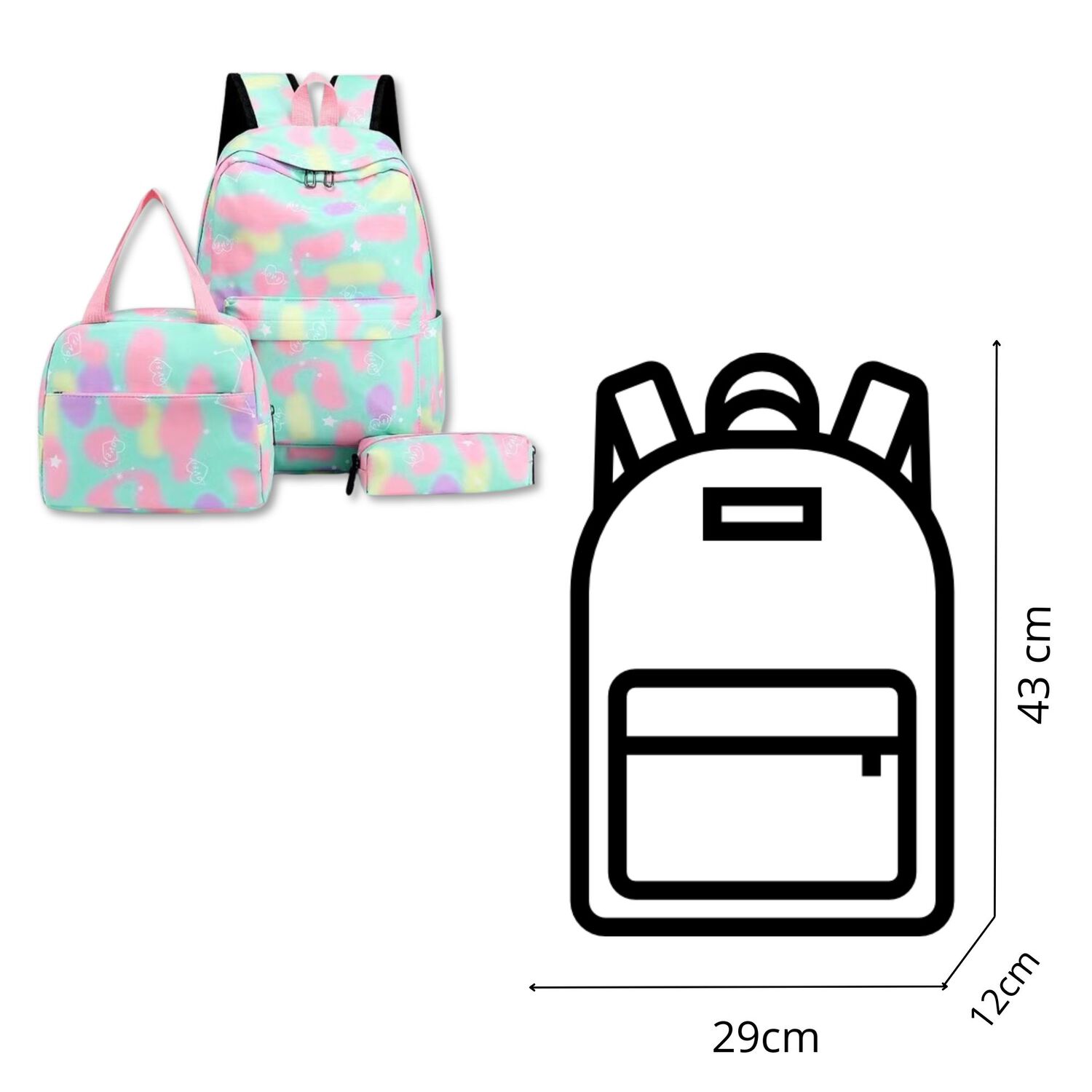 Pack Mochila Lonchera Estuche 43cm Juvenil Escolar Gradient Aqua Green image number 1.0