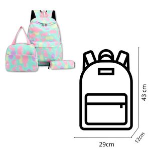 Pack Mochila Lonchera Estuche 43cm Juvenil Escolar Gradient Aqua Green