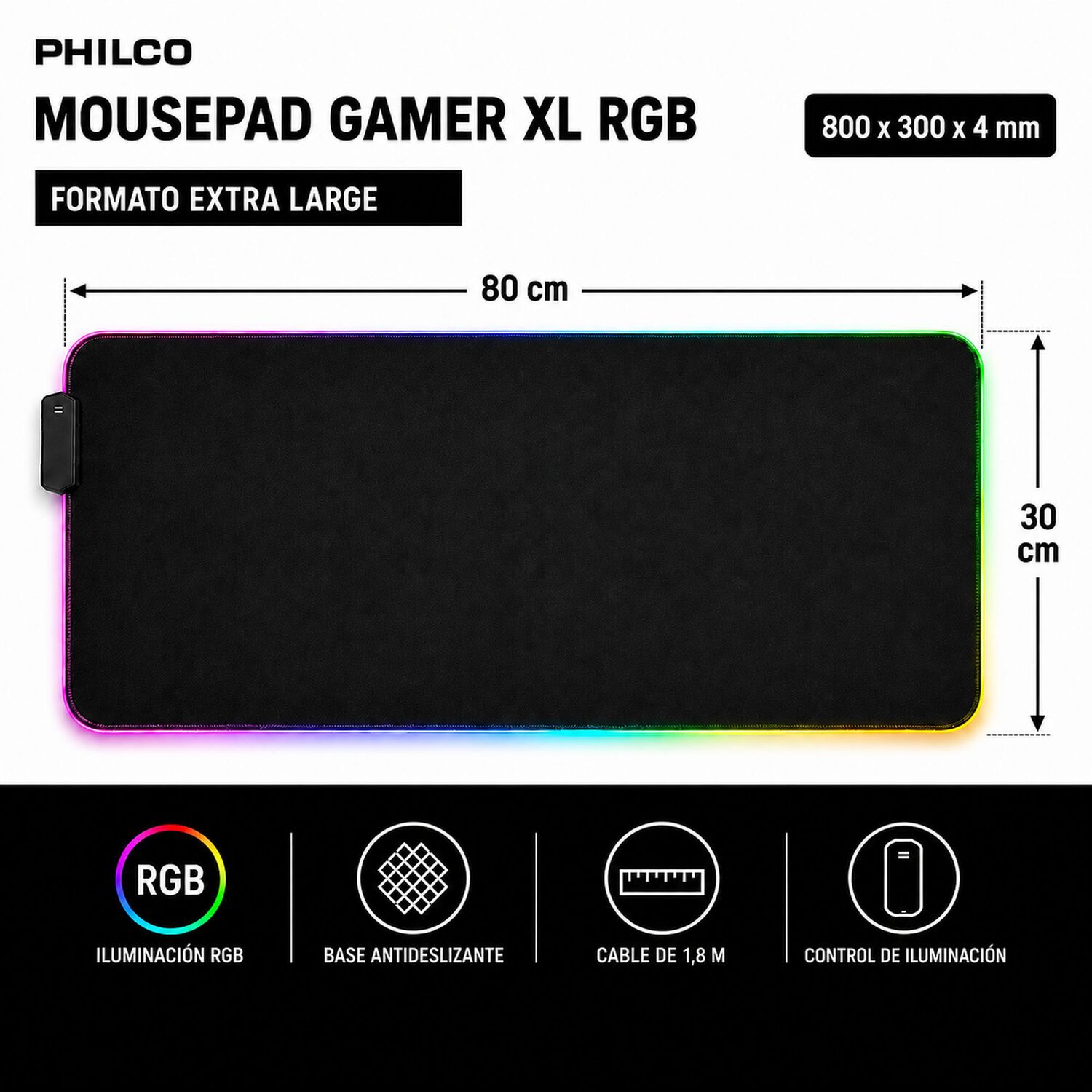 Mousepad Gamer Extra Large Rgb Multiprop&oacute;sitos 800x300mm image number 7.0
