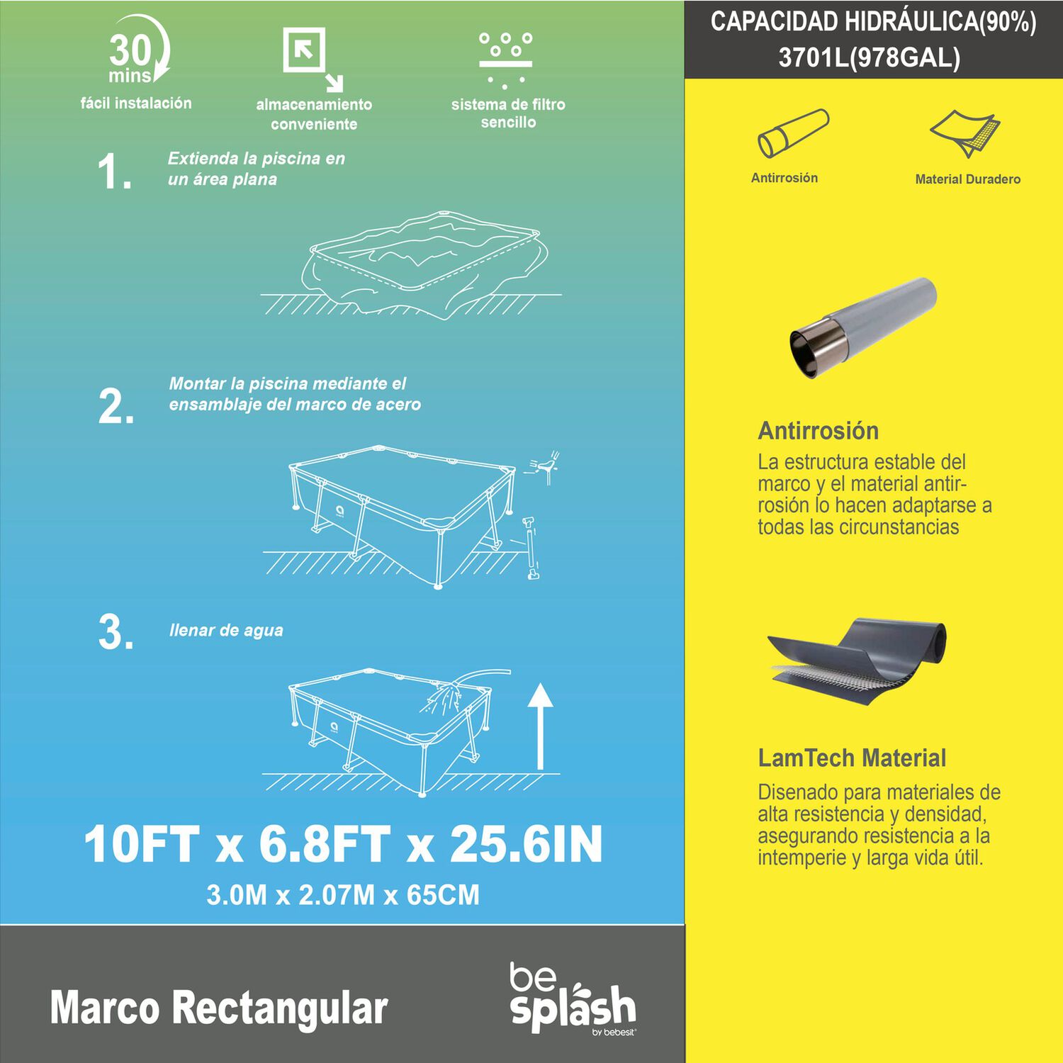 Piscina Estructural Con Filtroskimmer 300x207x65cm Besplash image number 7.0