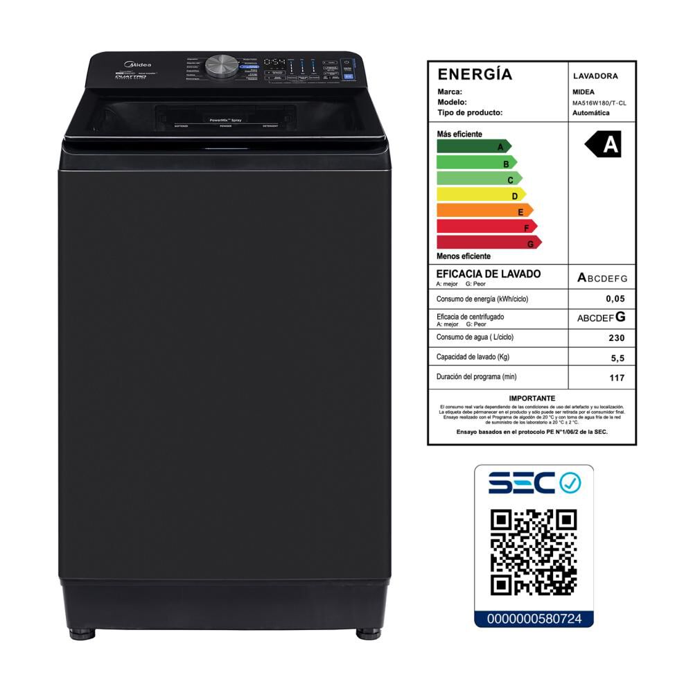 Midea MA516W180/T-CL 18 kg Negro, foto 11