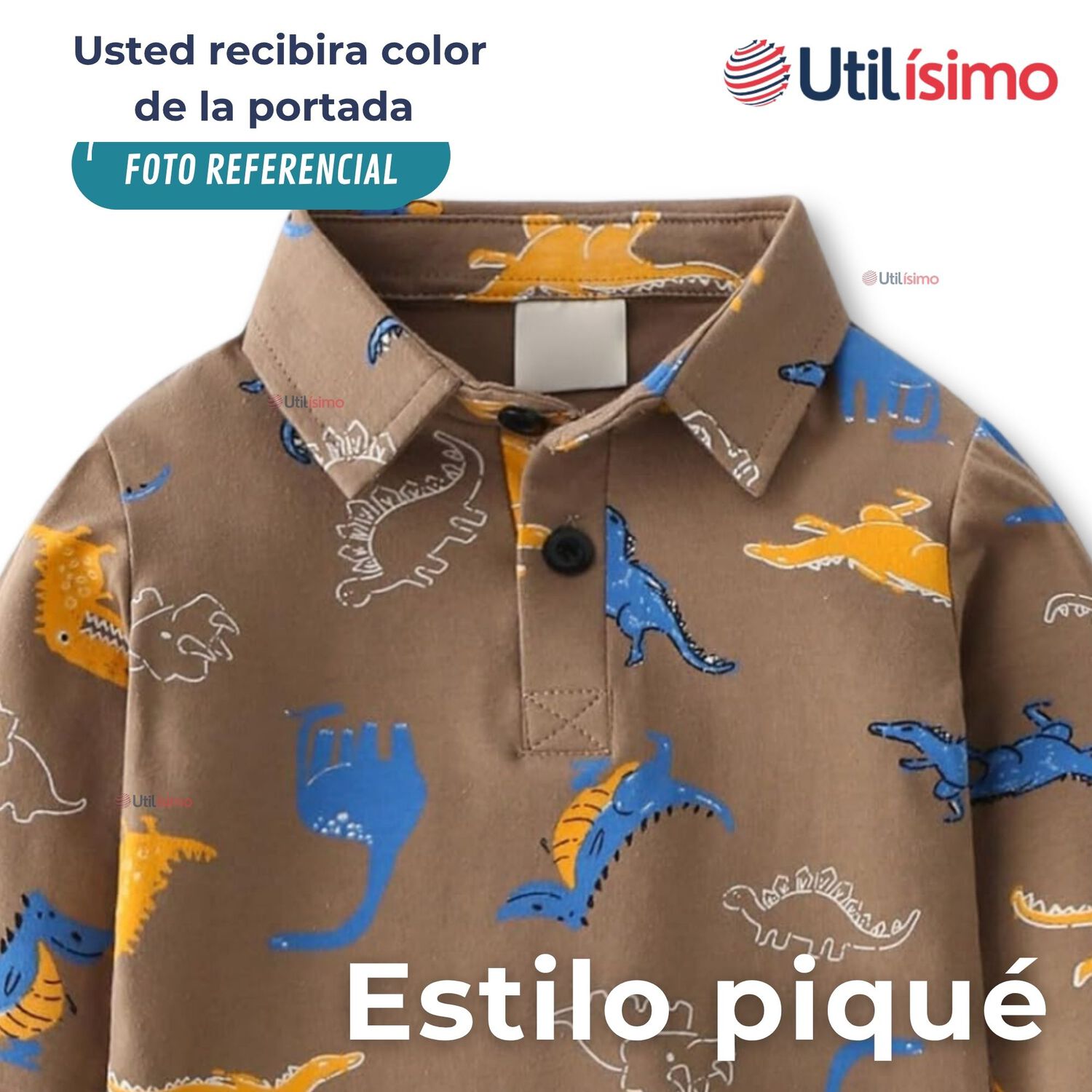 Polera Piqu&eacute; Manga Larga Ni&ntilde;o Con Estampado De Dinosaurios Marr&oacute;n image number 3.0