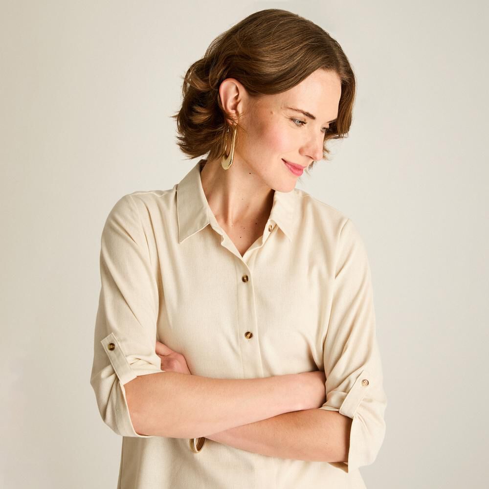 Blusa Botones Carey Manga 3/4 Cuello Camisero Mujer Lorenzo Di Pontti image number 3.0