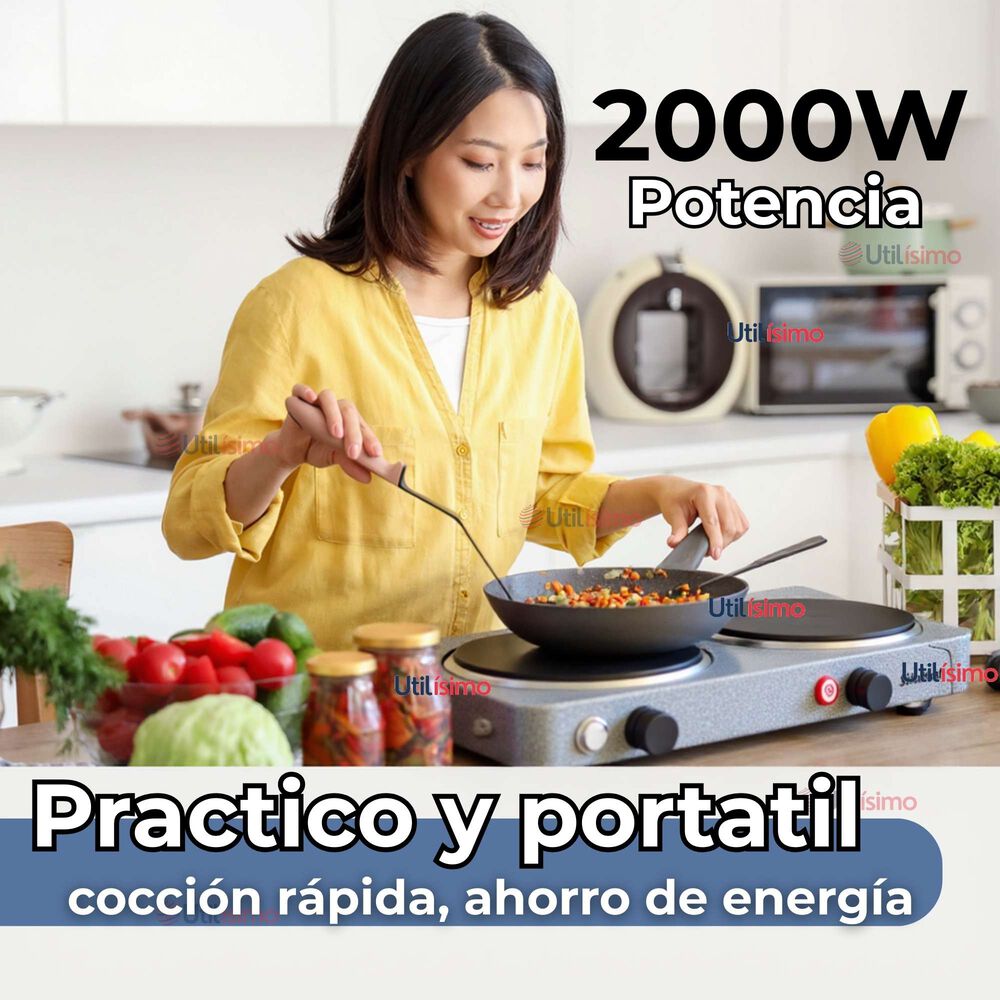 Cocina El&eacute;ctrica 2 Platos Cocinilla Port&aacute;til 2000w De Potencia image number 1.0
