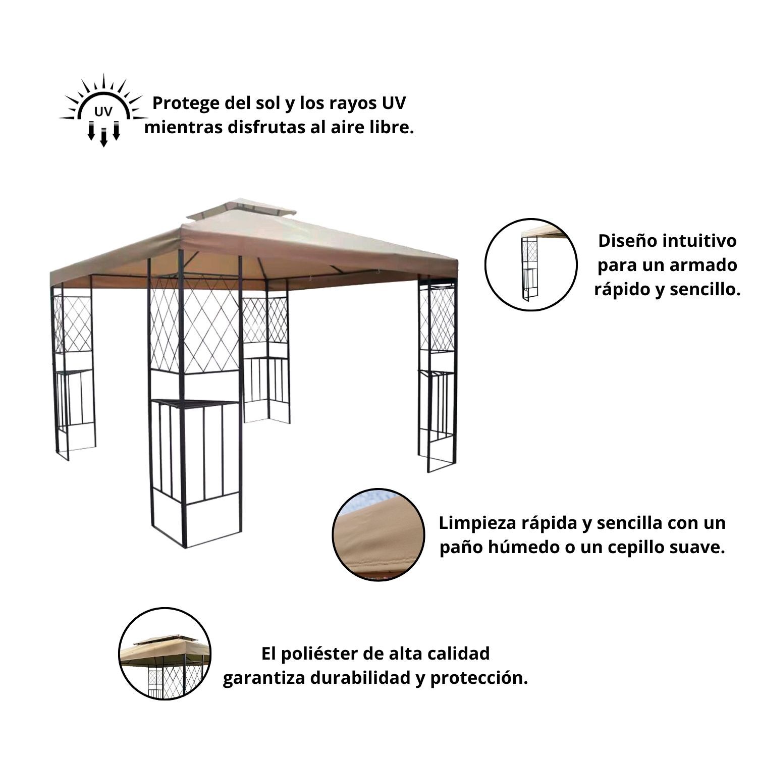 P&eacute;rgola Bah&iacute;a Inglesa 3x3mt Caf&eacute; image number 2.0