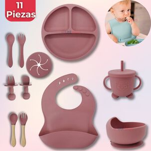 Set Alimentación Silicona Bebé 11 Piezaslibrebpa Color Rosa Oscuro