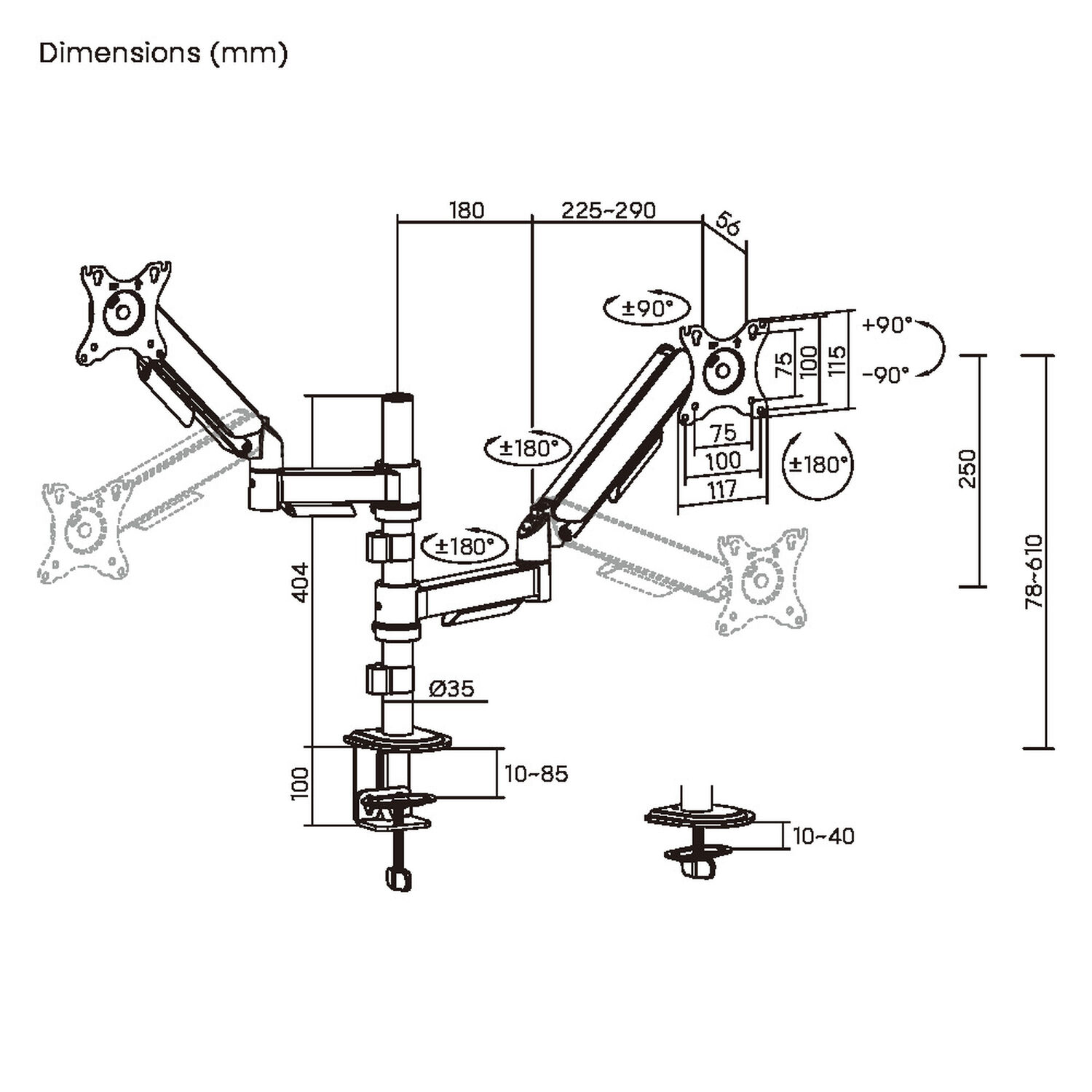 Soporte Para 2 Monitores En Poste 17" ~ 32" 360 18kg - Sbrm728 Brasforma image number 7.0