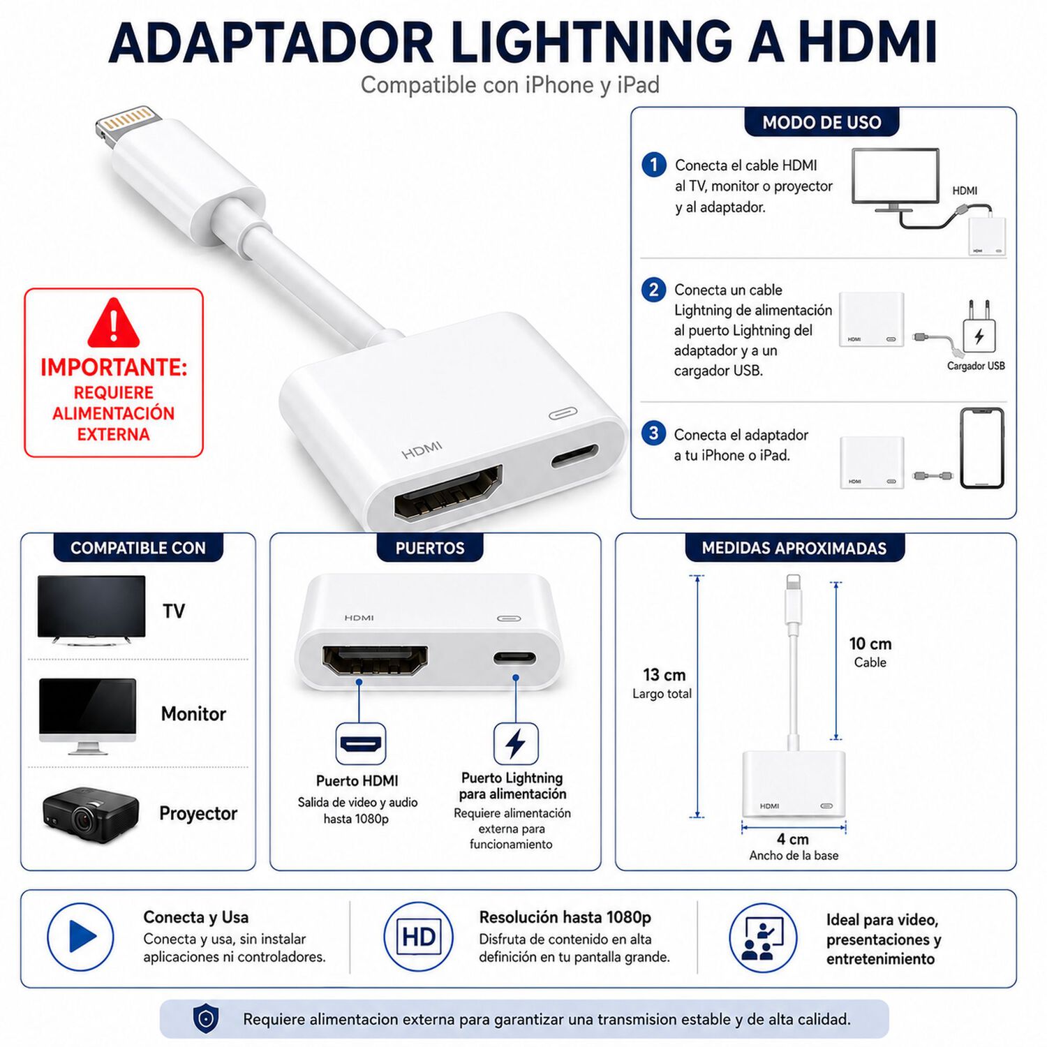 Adaptador Lightning A Hdmi Para Iphone / Ios/ Ipad Tl-113 image number 6.0