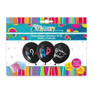 Pack Globo Color Negro + Confetti + 3 Diseños Big Party