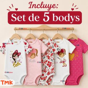 Pack 5 Bodys Manga Corta 100% Algod&oacute;n Tedmimak Ni&ntilde;a Lovely Bella