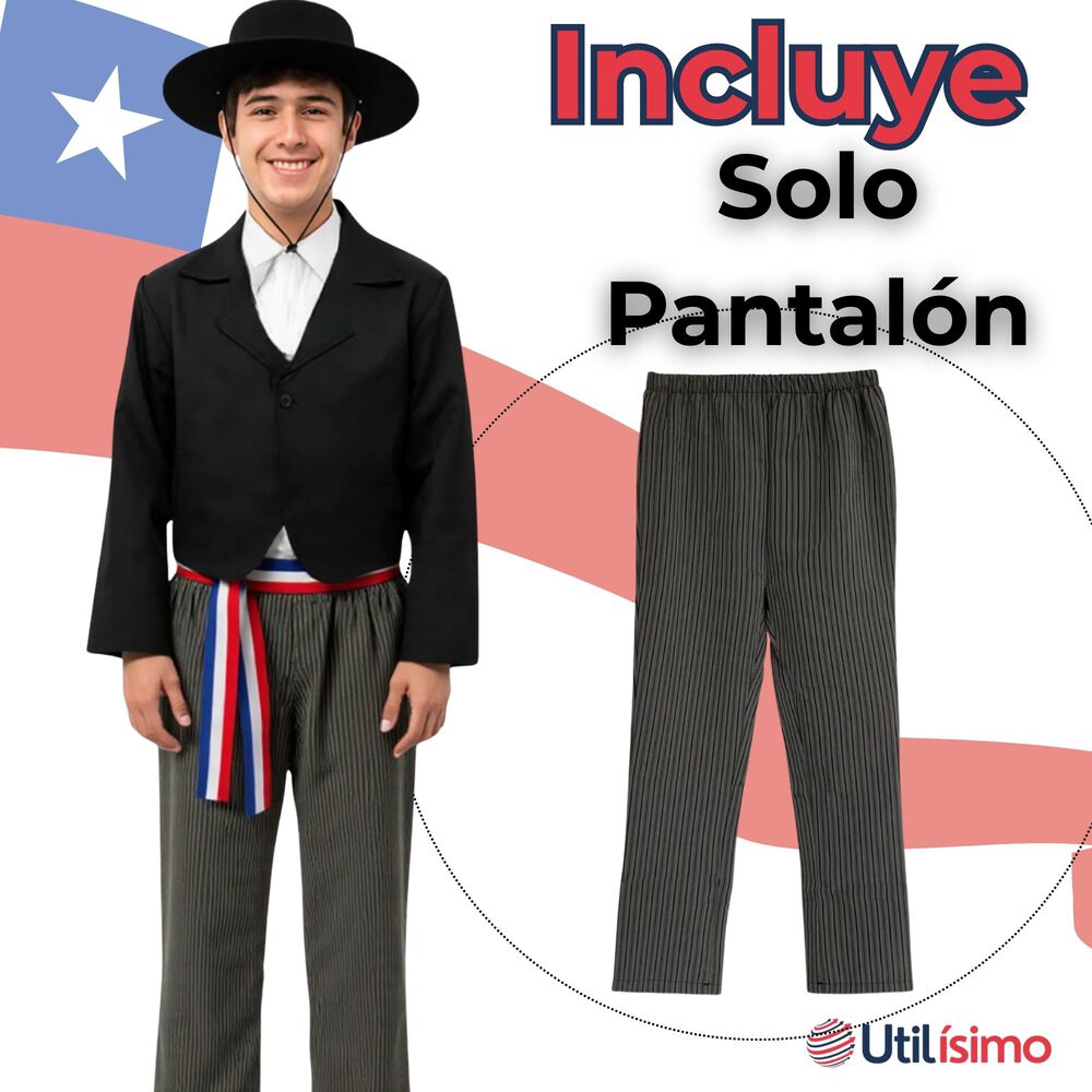 Pantal&oacute;n Huaso Juvenil Gris Con Rayas Fiestas Patrias image number 4.0