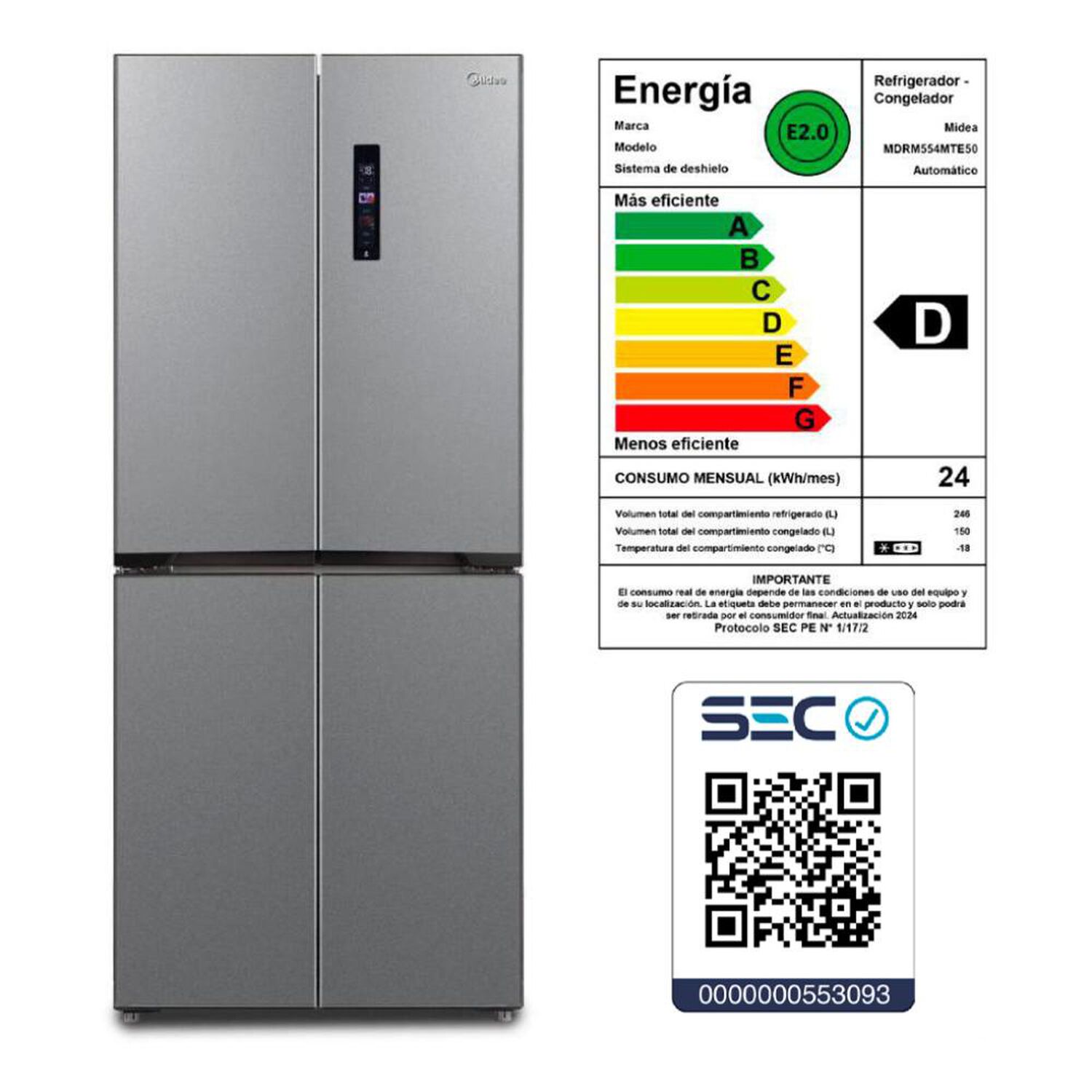 Refrigerador Side by Side Midea MDRM554MTE50 / No Frost / 396 Litros / D image number 9.0