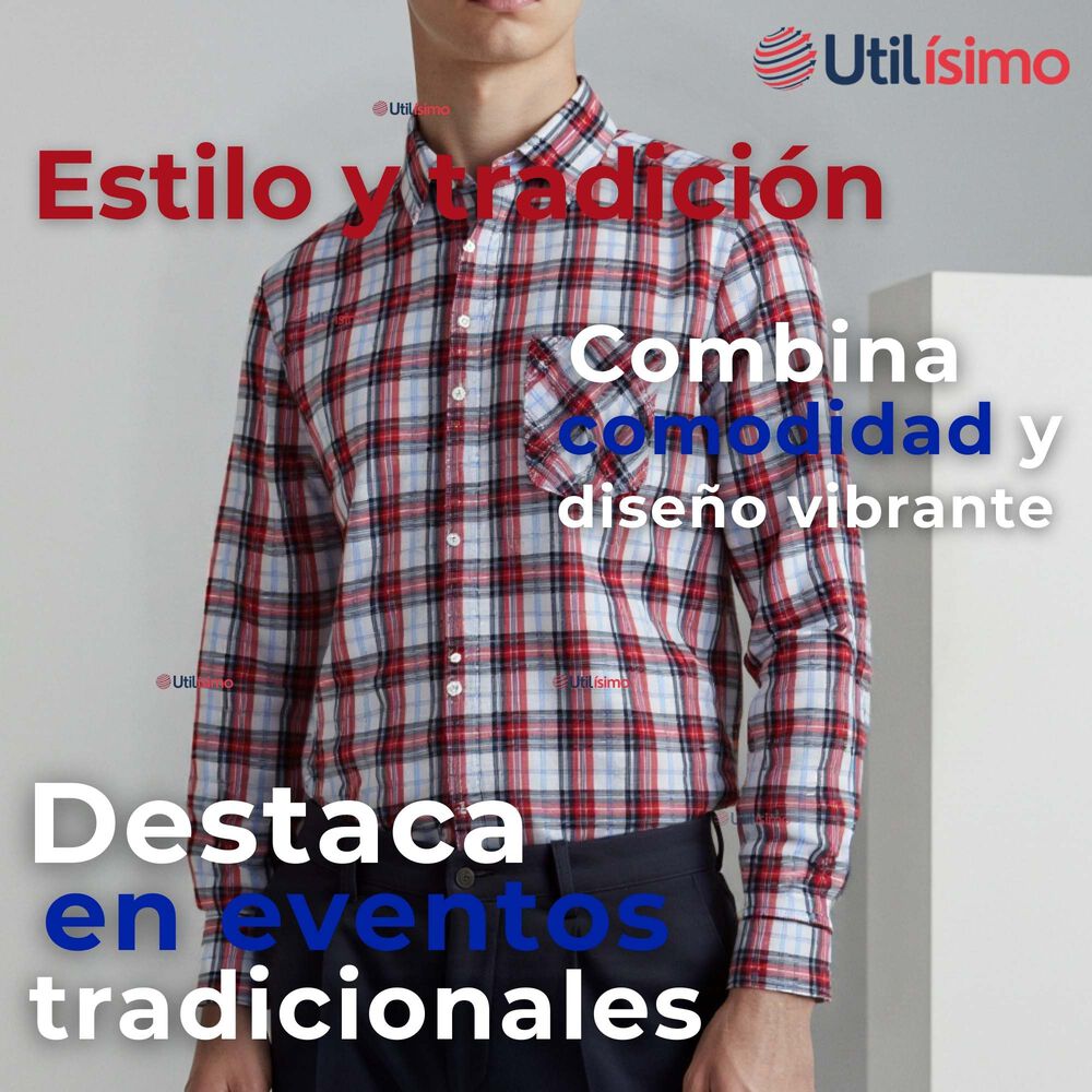 Camisa Huaso Cuadrillé Cuadro Manga Larga 100% Algodón Azul Blanco Casual image number 4.0