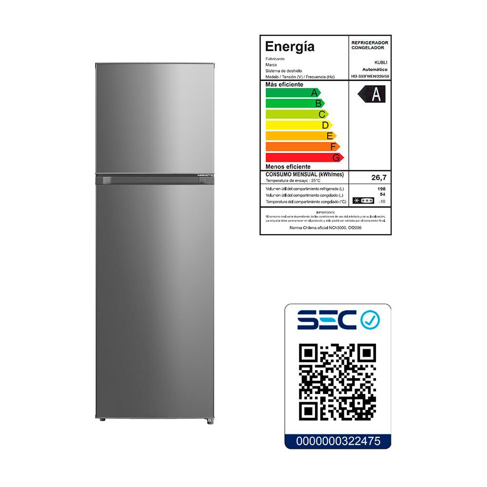 Refrigerador Top Freezer Kubli Convencional/ No Frost / 252 Litros / A image number 2.0