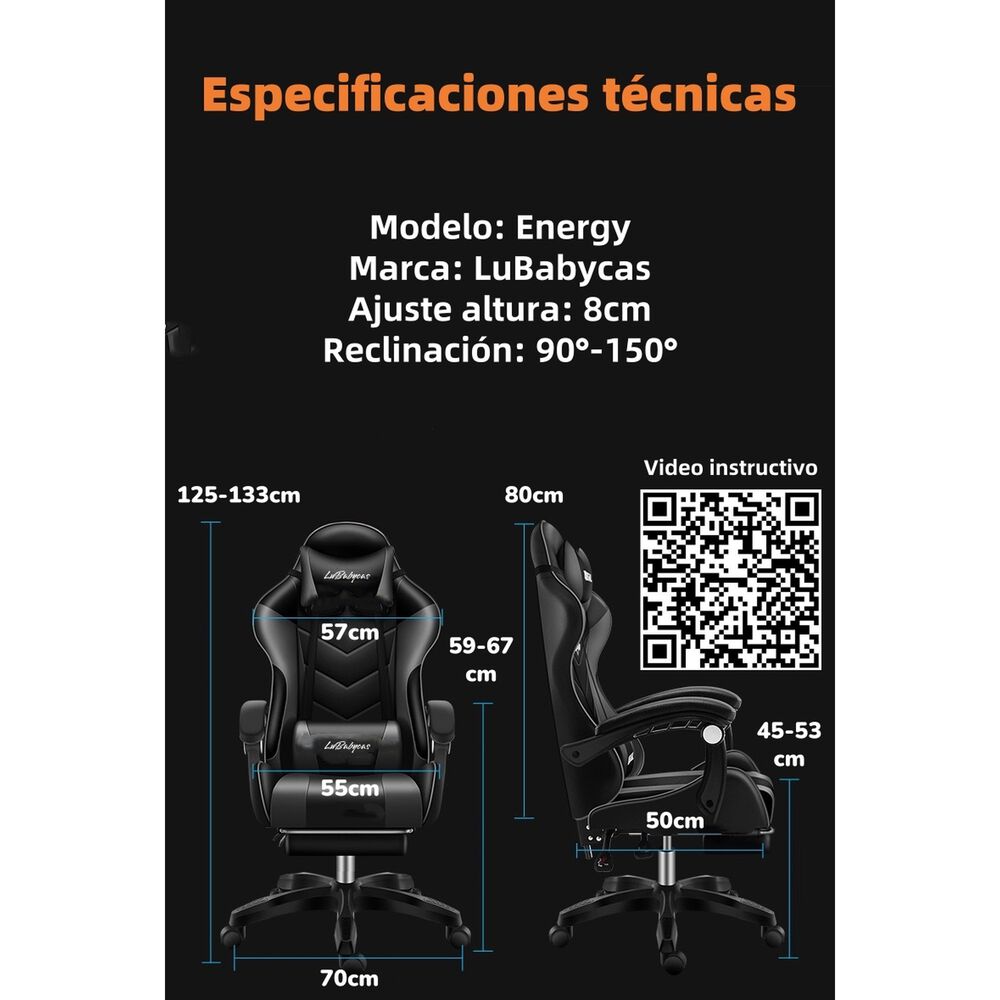 Silla Gamer Reclinable Con Reposa Pies Roja Lubabycas image number 4.0