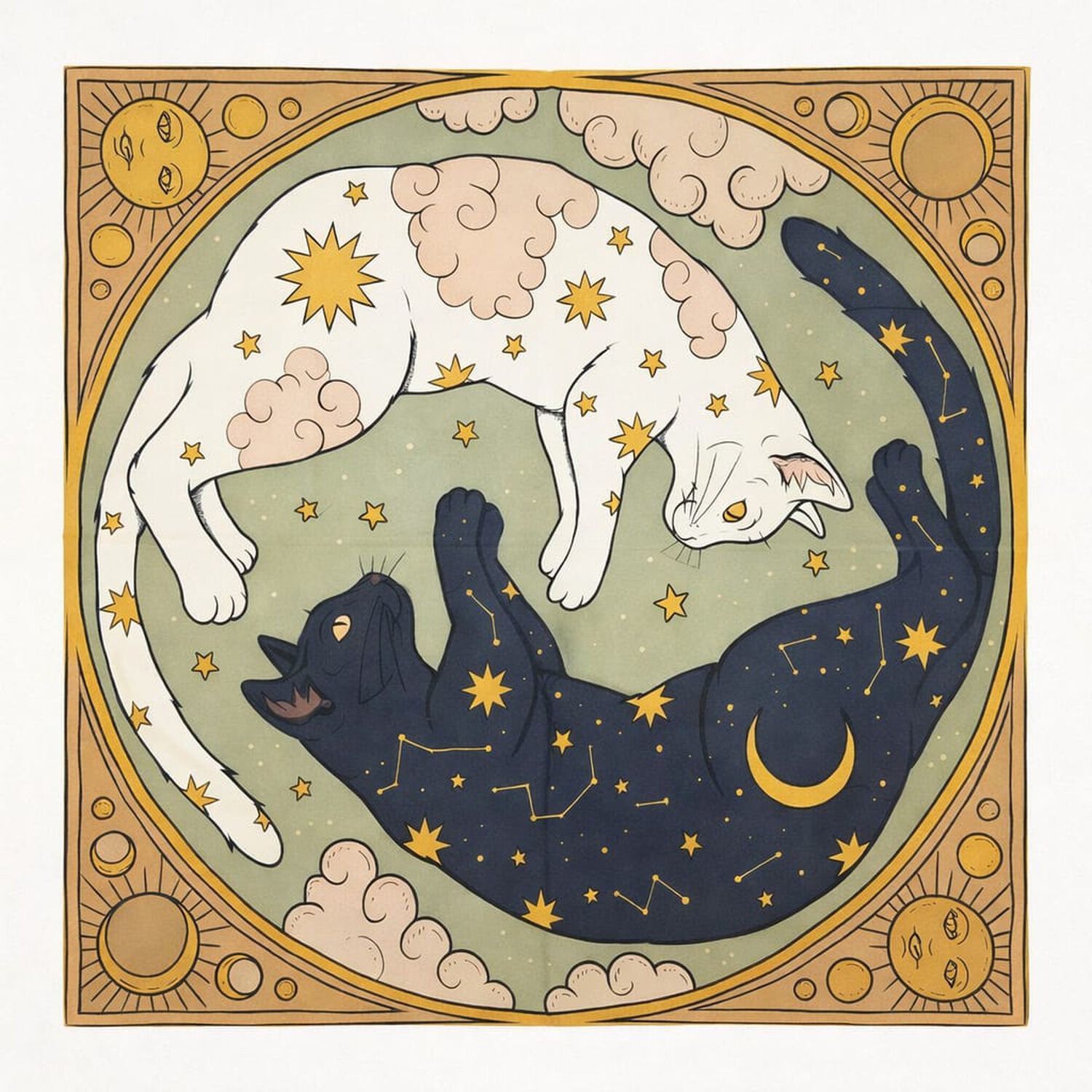 Mantel Para Tarot Y Or&aacute;culos Gatos Yin Yang 49 X 49 Cm image number 2.0