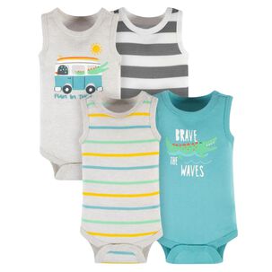 Pack 4 Bodys Ni&ntilde;o Sin Manga Corta Tedmimak 100% Algod&oacute;n Cocodrilo Animado