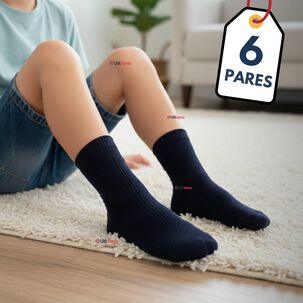 Pack 6 Calcet&iacute;nes Escolares Corto Acr&iacute;lico Azul Ni&ntilde;o Juvenil