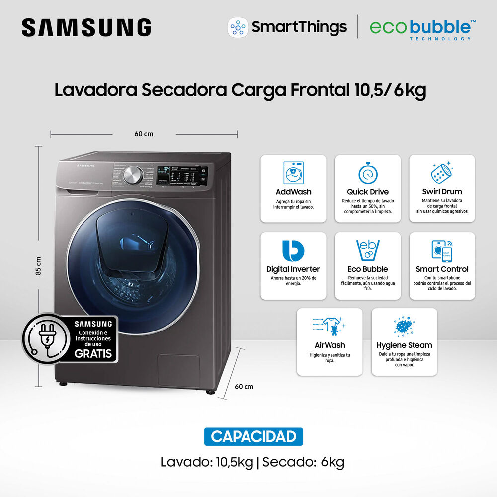 Lavadora-Secadora Samsung / WD10N64FOOX / 10.5 Kg / 6 Kg image number 3.0