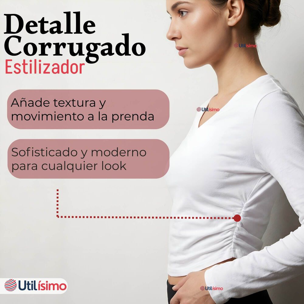 Camiseta Polar Polera Cuello V Mujer Manga Larga Tela Acanalada Colores Surtidos image number 7.0