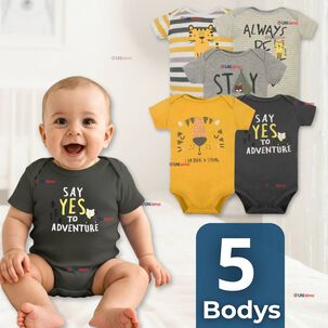 Pack 5 Bodys Niño Manga Corta Tedmimak 100% Algodón Baby Tiger