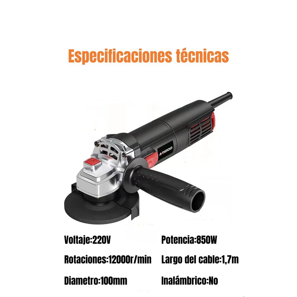 Esmeril Angular El&eacute;ctrico 850w Con Discos M&aacute;s Accesorios image number 5.0